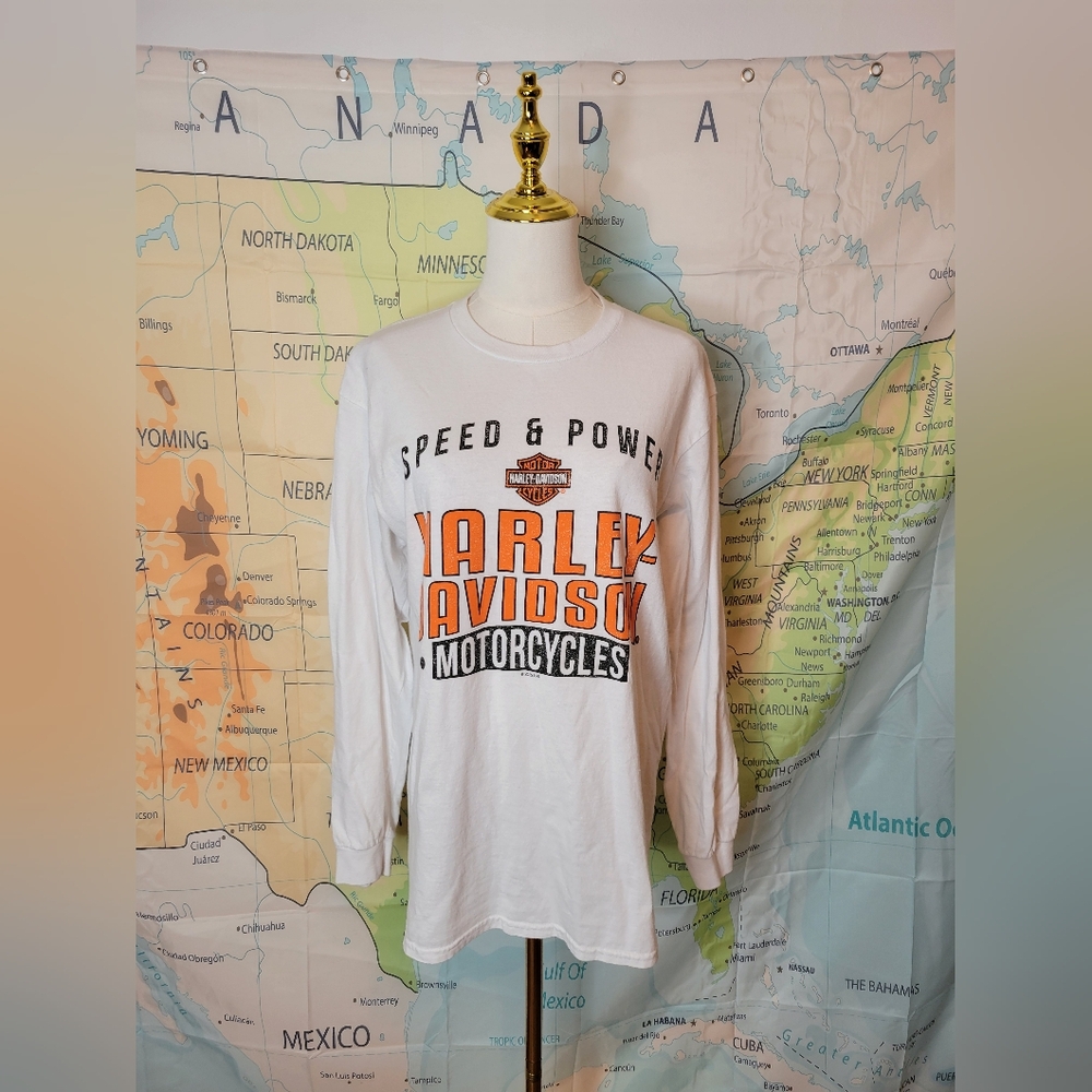 Mens Harley-Davidson White Graphic Long Sleeve Tee Size M